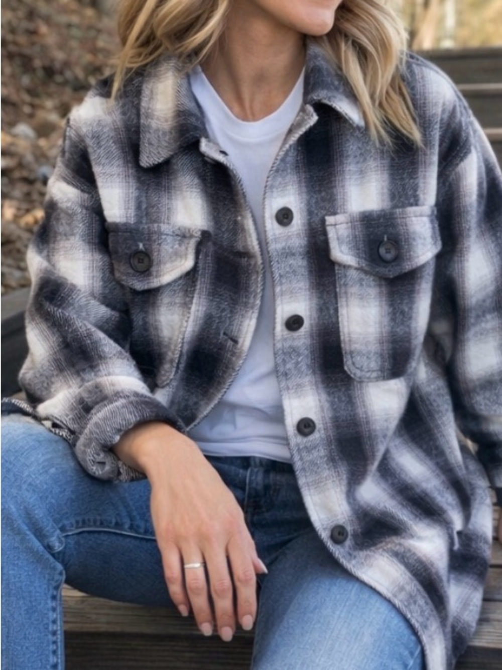 Lucky Brand Black & White Plaid Utility Jacket Shacket Women’s Large